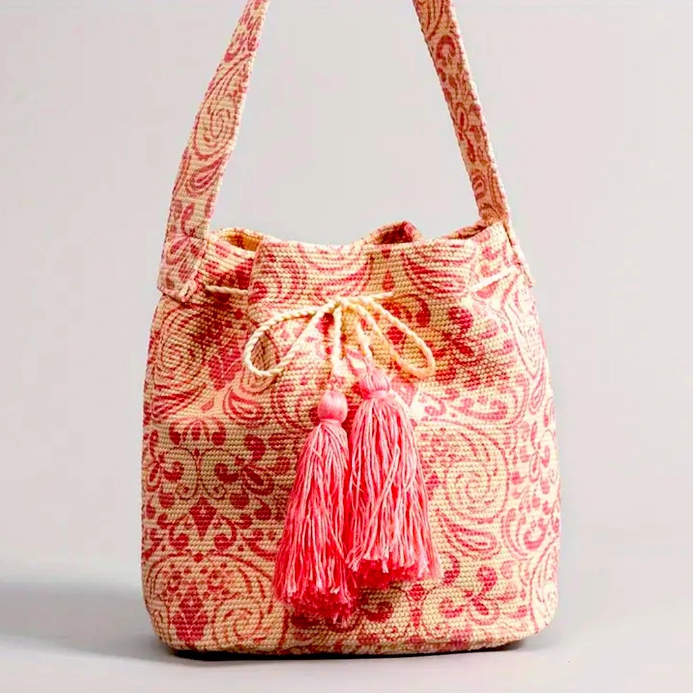 Fashion Bohemia Style Pattern Crossbody Bag, Portable Fashion Drawstring Bucket